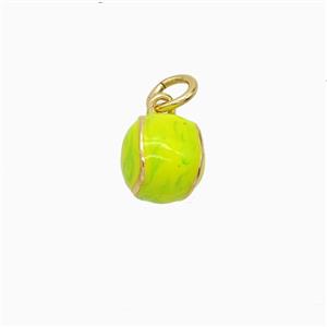 Copper Tennis Ball Pendant Olive Enamel Gold Plated, approx 8mm