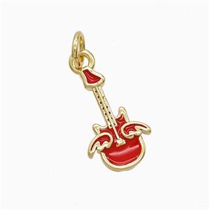 Copper Guitar Pendant Red Enamel Gold Plated, approx 9-15mm