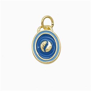 Copper Taichi Pendant Blue Enamel Yinyang Gold Plated, approx 10-12mm
