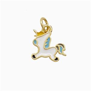 Copper Unicorn Pendant White Enamel Gold Plated, approx 11-13mm