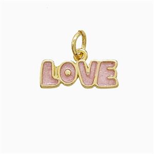Copper LOVE Pendant Pink Painted Gold Plated, approx 5-14mm
