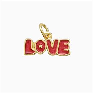 Copper LOVE Pendant Red Painted Gold Plated, approx 5-14mm