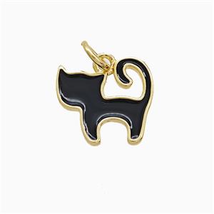 Copper Cat Pendant Black Enamel Gold Plated, approx 12-13mm