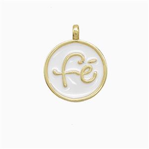 Copper Fe Pendant White Enamel Gold Plated, approx 13mm
