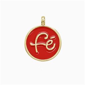 Copper Fe Pendant Red Enamel Gold Plated, approx 13mm