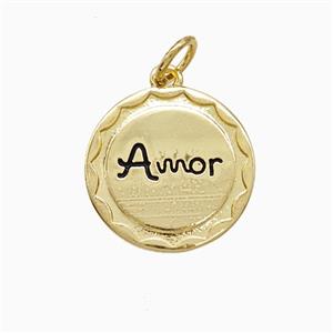 Copper Amor Pendant Black Enamel Gold Plated, approx 15mm