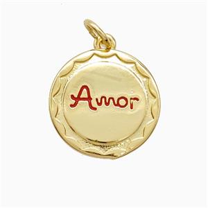 Copper Amor Pendant Red Enamel Gold Plated, approx 15mm