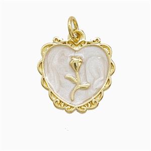 Copper Flower Heart Pendant White Painted Gold Plated, approx 14-15mm