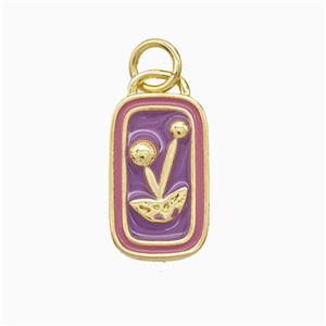 Copper Flower Pendant Purple Enamel Gold Plated, approx 9-17mm