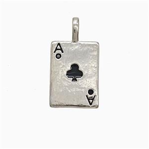 Playing Card Charms Copper ACE Clubs Pendant Pave Zirconia Black Enamel Platinum Plated, approx 10-14mm