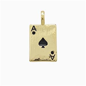 Playing Card Charms Copper ACE Spade Pendant Pave Zirconia Black Enamel Gold Plated, approx 10-14mm