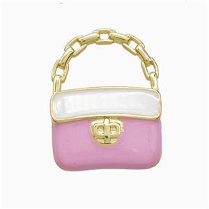 Copper Handbag Pendant Pink Enamel Gold Plated, approx 15-19mm