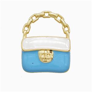 Copper Handbag Pendant Blue Enamel Gold Plated, approx 15-19mm
