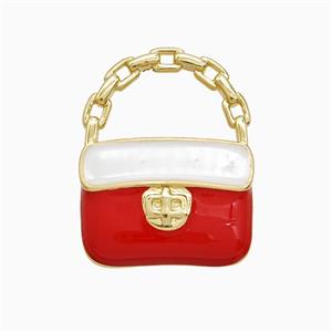 Copper Handbag Pendant Red Enamel Gold Plated, approx 15-19mm