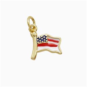 American Flag Charms Copper Pendant Enamel Gold Plated, approx 9-10mm