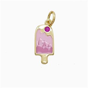 Ice Cream Charms Copper Pendant Pink Enamel Gold Plated, approx 7-14mm