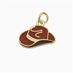 Cowboy Hat Charms Copper Pendant DarkRed Enamel Gold Plated, approx 10-15mm