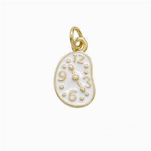 Copper Clock Pendant White Enamel Gold Plated, approx 8.5-12mm