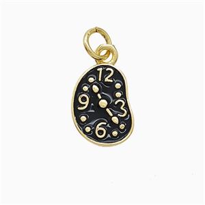 Copper Clock Pendant Black Enamel Gold Plated, approx 8.5-12mm