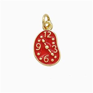 Copper Clock Pendant Red Enamel Gold Plated, approx 8.5-12mm