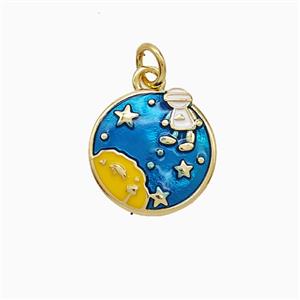 Copper Earth Pendant Frog Blue Painted Gold Plated, approx 13.5mm