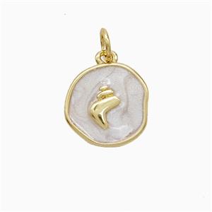 Copper Conch Shell Pendant White Painted Gold Plated, approx 12mm