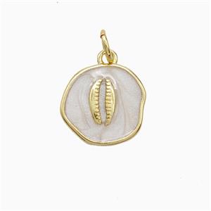 Copper Conch Shell Pendant White Painted Gold Plated, approx 12mm