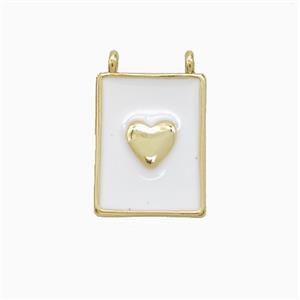 Copper Heart Pendant White Enamel Rectangle 2loops Gold Plated, approx 11-15mm