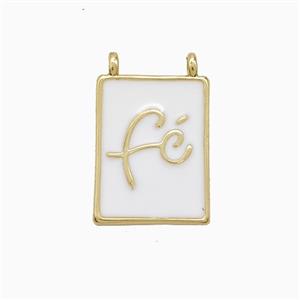 Copper Fe Pendant White Enamel Rectangle 2loops Gold Plated, approx 11-15mm