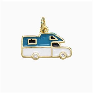 Copper HouseCar Pendant Blue White Enamel Gold Plated, approx 9-17mm