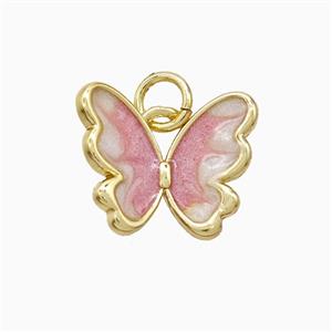Copper Butterfly Pendant Pink Painted Gold Plated, approx 12-15mm