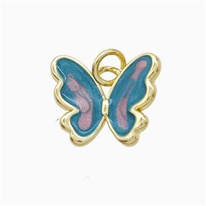 Copper Butterfly Pendant Teal Painted Gold Plated, approx 12-15mm