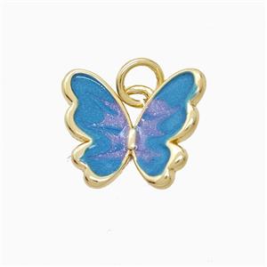 Copper Butterfly Pendant Blue Painted Gold Plated, approx 12-15mm