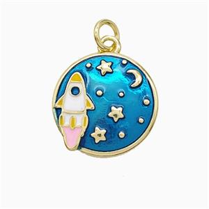 Space Rocket Charms Copper Pendant Blue Painted Gold Plated, approx 16mm