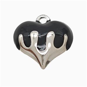 Copper Heart Pendant Black Enamel Platinum Plated, approx 20mm
