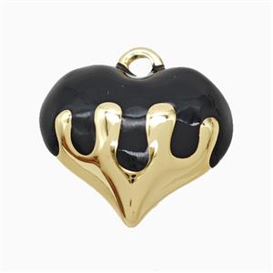 Copper Heart Pendant Black Enamel Gold Plated, approx 20mm