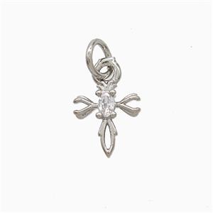 Copper Cross Pendant Pave Zirconia Platinum Plated, approx 8-10mm