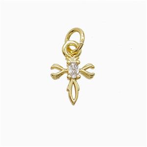 Copper Cross Pendant Pave Zirconia Gold Plated, approx 8-10mm