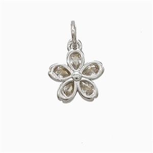 Copper Flower Pendant Pave Zirconia Platinum Plated, approx 10mm