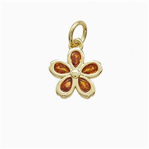 Copper Flower Pendant Pave Zirconia Gold Plated, approx 10mm