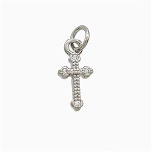 Copper Cross Pendant Pave Zirconia Platinum Plated, approx 6-10mm