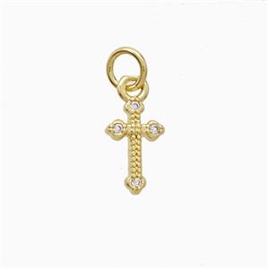 Copper Cross Pendant Pave Zirconia Gold Plated, approx 6-10mm