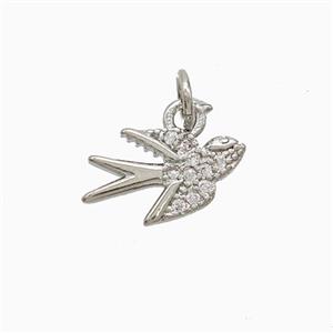 Copper Swallow Pendant Pave Zirconia Birds Platinum Plated, approx 8-14mm