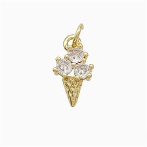 Copper Ice Cream Pendant Pave Zirconia Gold Plated, approx 8-11mm