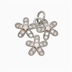 Copper Flower Pendant Pave Zirconia Platinum Plated, approx 16mm