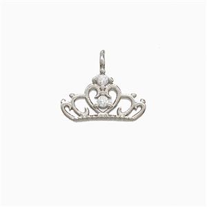 Copper Crown Pendant Pave Zirconia Platinum Plated, approx 10-11mm