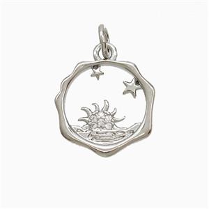 Copper Sun Pendant Pave Zirconia Platinum Plated, approx 14mm