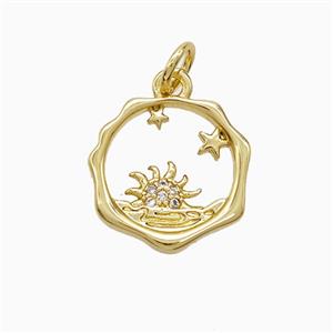 Copper Sun Pendant Pave Zirconia Gold Plated, approx 14mm