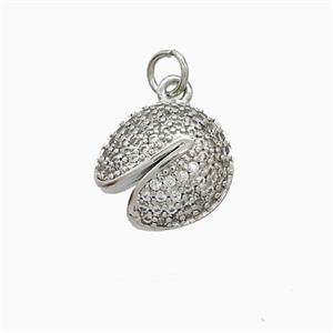 Fortune Cookie Charms Copper Pendant Pave Zirconia Platinum Plated, approx 12-13mm