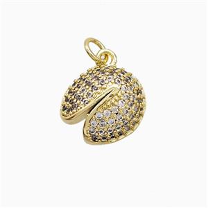 Fortune Cookie Charms Copper Pendant Pave Zirconia Gold Plated, approx 12-13mm